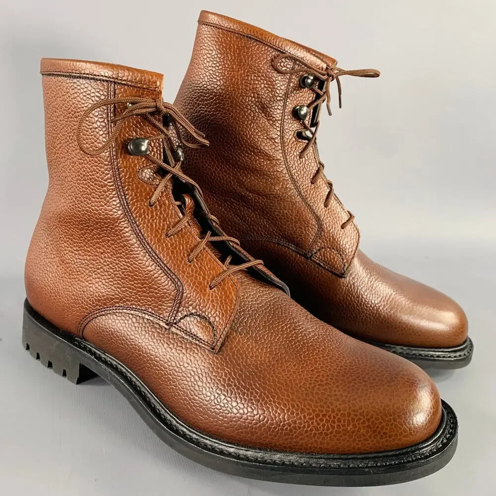CHURCH'S Size 7.5 -Wick Fur- Brown Pebble Grain Leather Boots